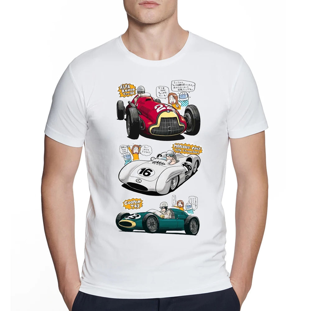 New Summer Men's Short Sleeve Iconic cars Skyline cartoon Kenmer Car Print T-Shirt White Casual Tops Hip Hop Cool Boy Tees