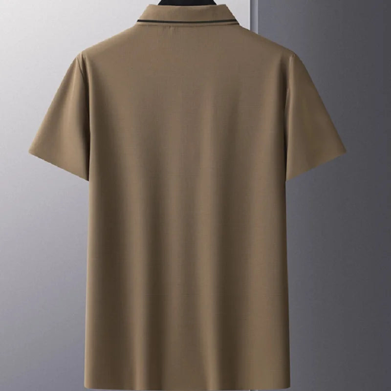 Plus Size 8XL Men's Stripe Polo Shirts Short Sleeve Ice Silk Tshirt Male Big Large Collar Business Casual Elegant Formal Classic