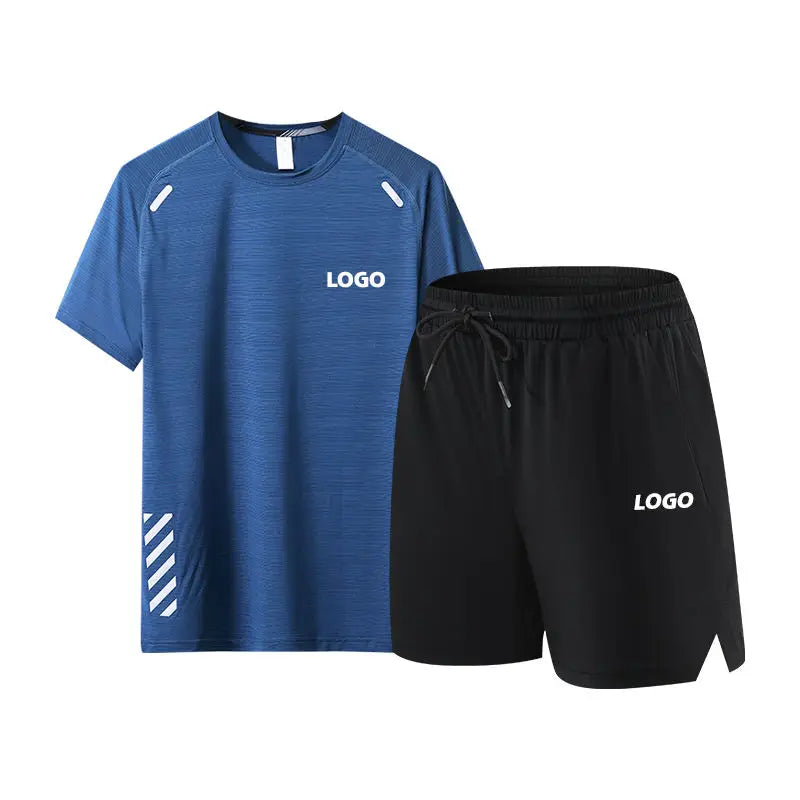 Summer Men's Sportswear Short Sleeve T-shirt Custom Printed LOGO Top Shorts Two-piece Round Neck Fitness Gym Running Suit Men