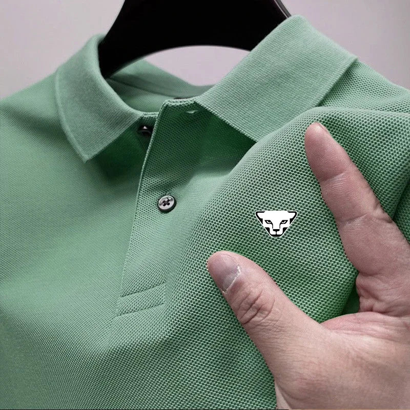 Men's Summer High-End Printed Golf Polo Shirt with Collar, Solid Color, Breathable, Office Casual, High-Quality Men's Clothing