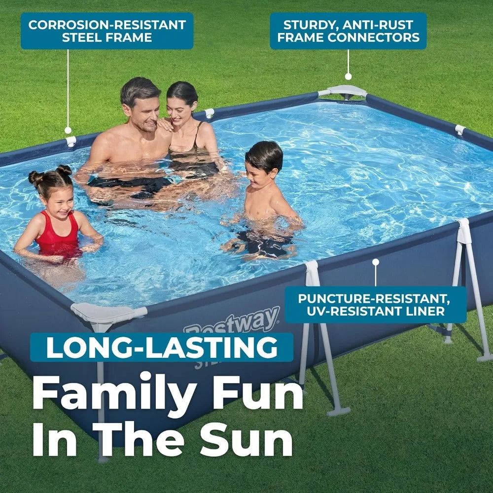 US Shipping Above Ground Swimming Pool 9.8ft x 6.6ft x 26in Rectangular Metal Frame Set with Filter Pump & Cartridge