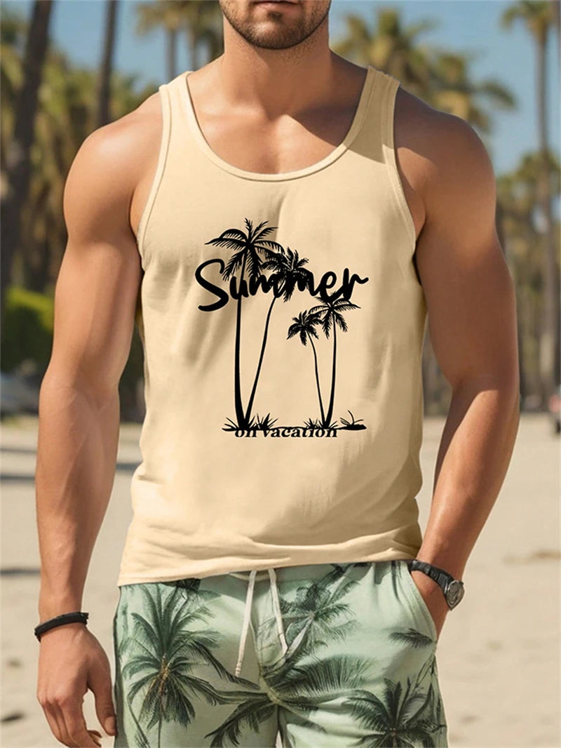 New Summer Casual Men's Sleeveless T-shirt Hawaiian Style Men's Fashion Crew Neck Tank Top Outdoor Beach Men's Tank Top clothes