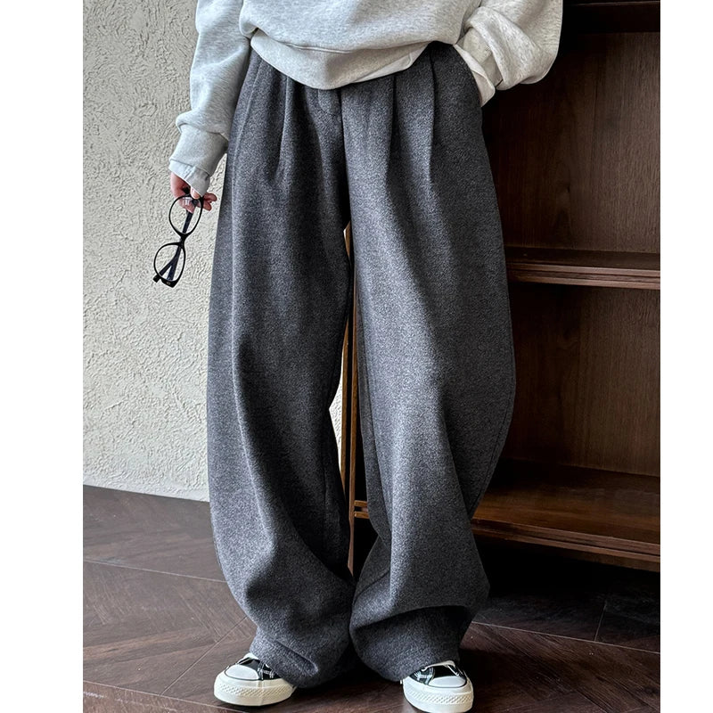 2025 Women Winter Autumn Thick Pants High Waist Wide Leg Warm Woolen Pants Fashion Clothes Vintage Pants Female Trousers
