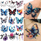 1 Sheet Butterfly Temporary Tattoos For Women Hands Clavicle Neck, Fake Tattoo Stickers Waterproof Long Lasting Realistic Tatoos