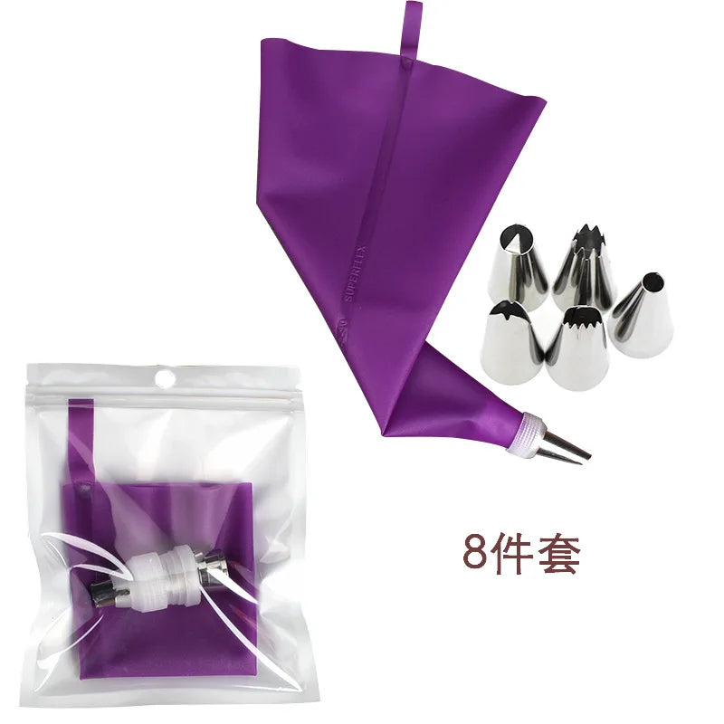 8/14/50pcs Purple Silicone Pastry Bags Tips Kitchen DIY Cake Icing Piping Stainless Nozzle Reusable Cream Decorating Mouth Tools