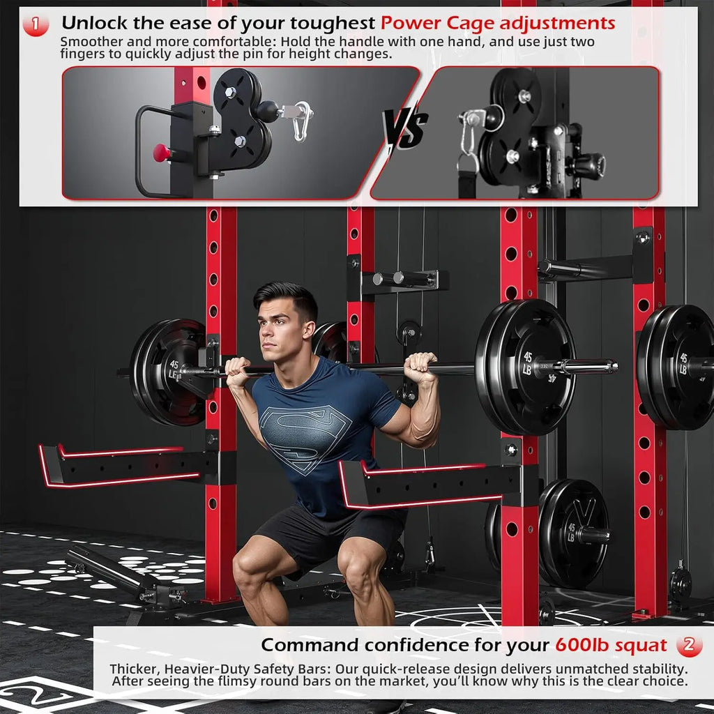 Power Rack with LAT Pulldown & Dual Pulley, 2000lbs Squat Rack for Home Gym, All-in-One Strength Training Cage with, Custom