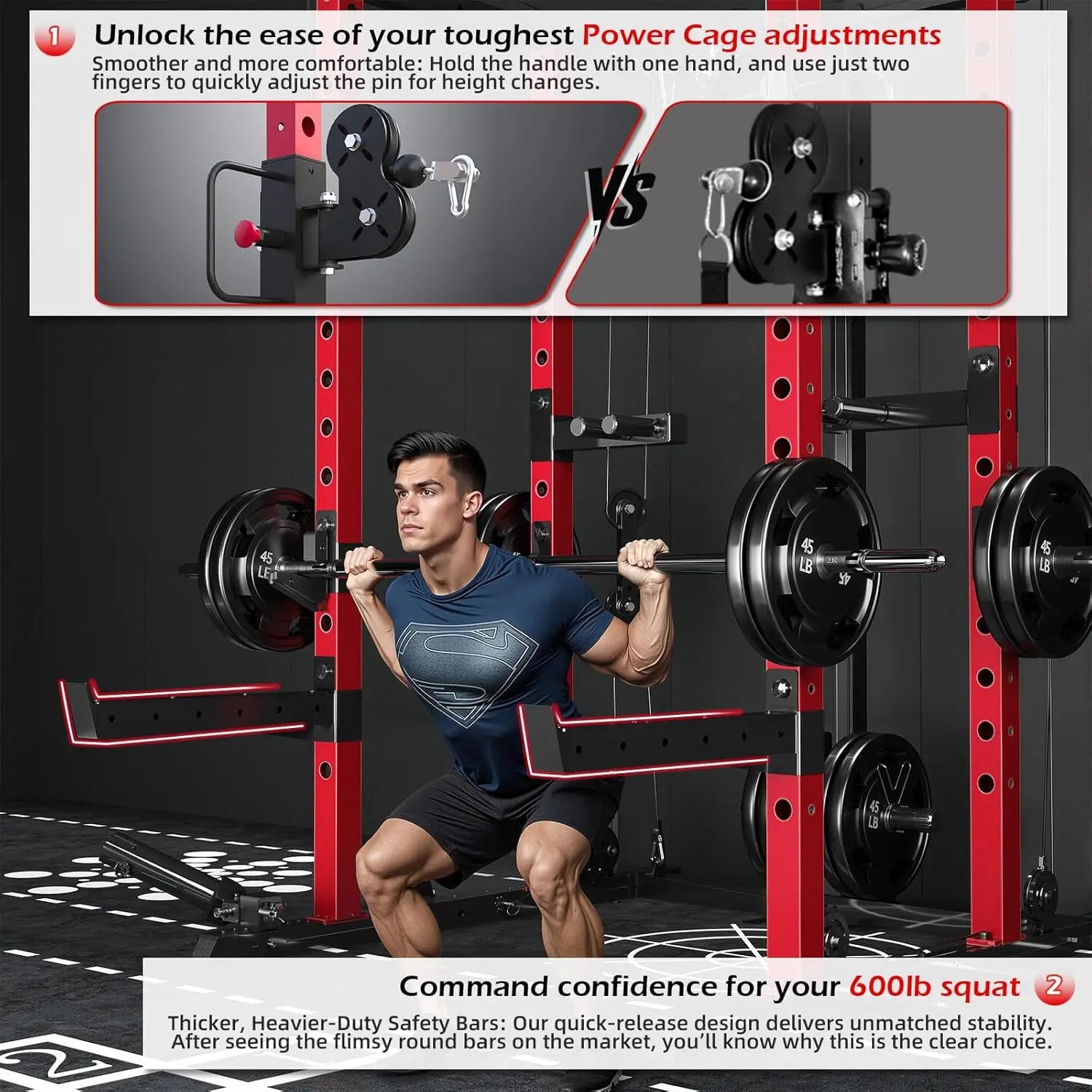 Power Rack with LAT Pulldown & Dual Pulley, 2000lbs Squat Rack for Home Gym, All-in-One Strength Training Cage with, Custom
