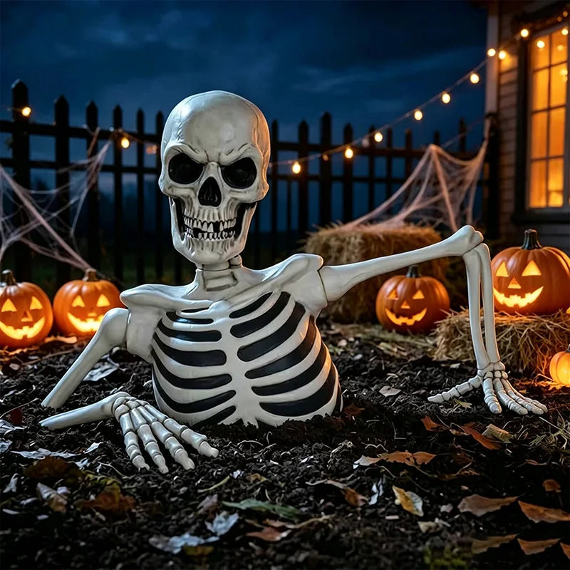 Halloween Walking Skeleton Half Body Skull Glowing Eyes Animated Scary Spooky Horror Prop For Haunted House Party Home Decor