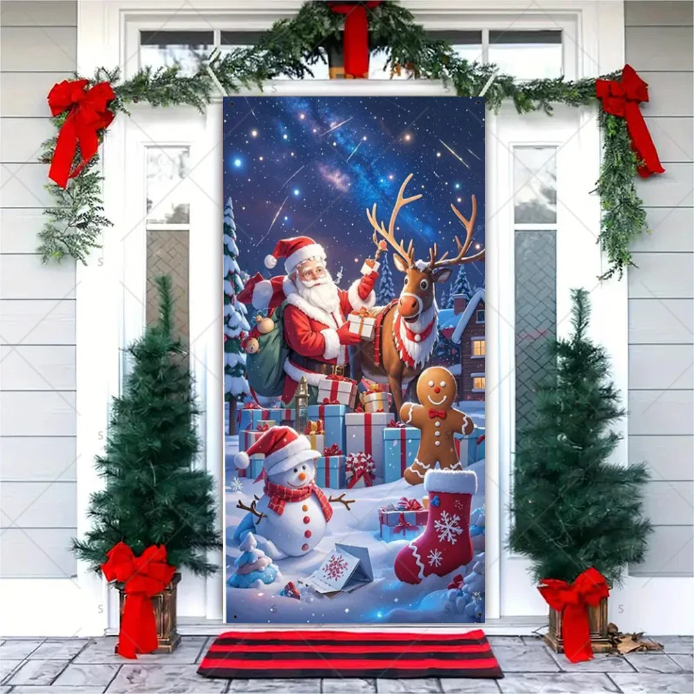 Christmas Theme Santa Claus Santa Dog Snowman Door Cover Banner Festive Party Decoration Supplies Photography Props Xmas Gifts