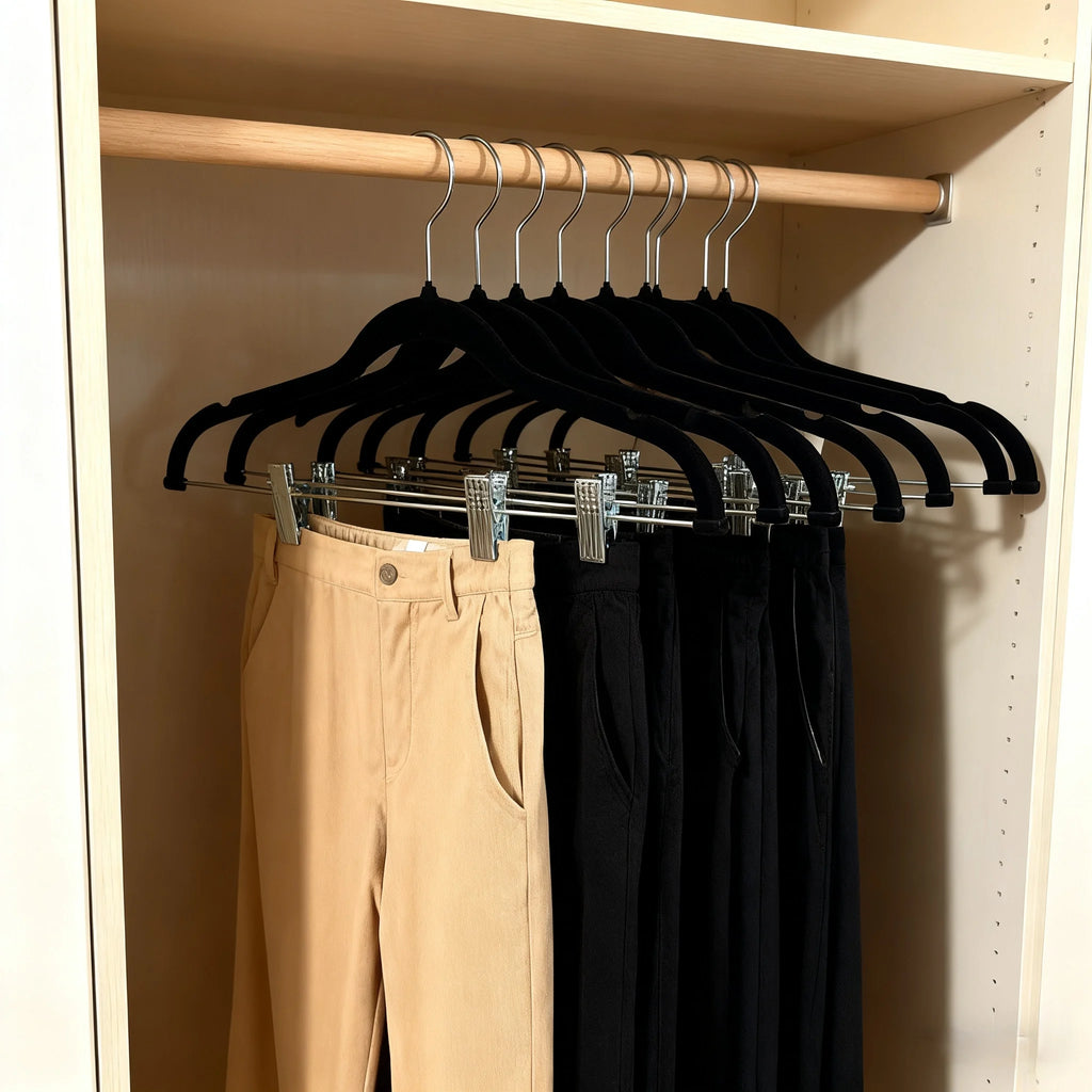 5/10 Pieces of Plastic Velvet-Coated Clothes Hangers, with Movable Strong Clips, Non-Slip and Anti-Fall, Suitable for Hanging Pants, Skirts, Bras, and Camisoles