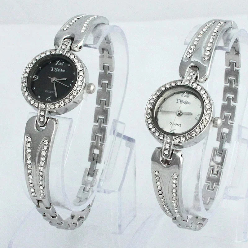 1PCs Classic Vintage Business Women Wristwatch Sliver Quartz Watch Bracelet Watches Party Office Christmas Gifts