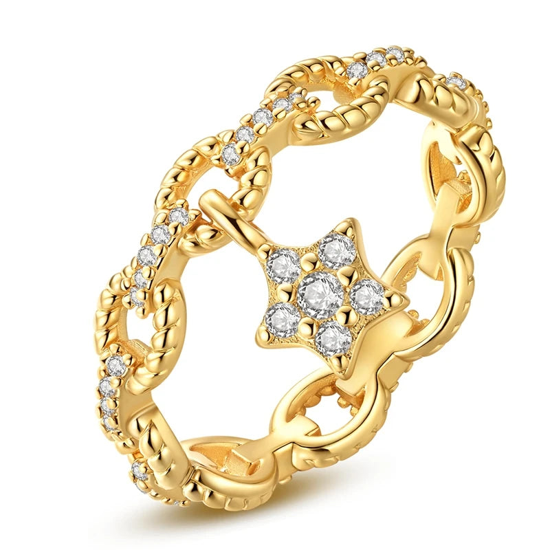 Original 925 Silver Sparkling Zircon Ring Stackable Classic Shine Stone Round Rings For Women Wedding Anniversary Jewelry Gift