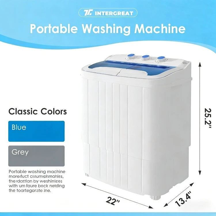 Portable Twin Tub Washing Machine Combo with Spin Dryer 16lbs Compact Laundry Washer for Apartment Dorm RV Camping