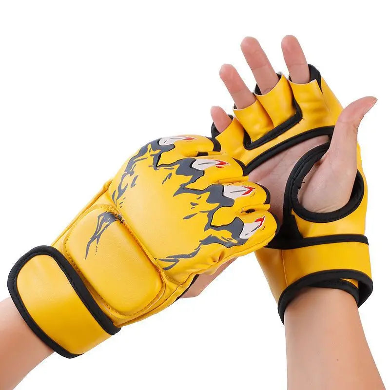 1 Pair of Pu Boxing Gloves Mma Gloves Half Finger Sandbag Taekwondo Muay Thai Gloves Professional Boxing Training Equipment