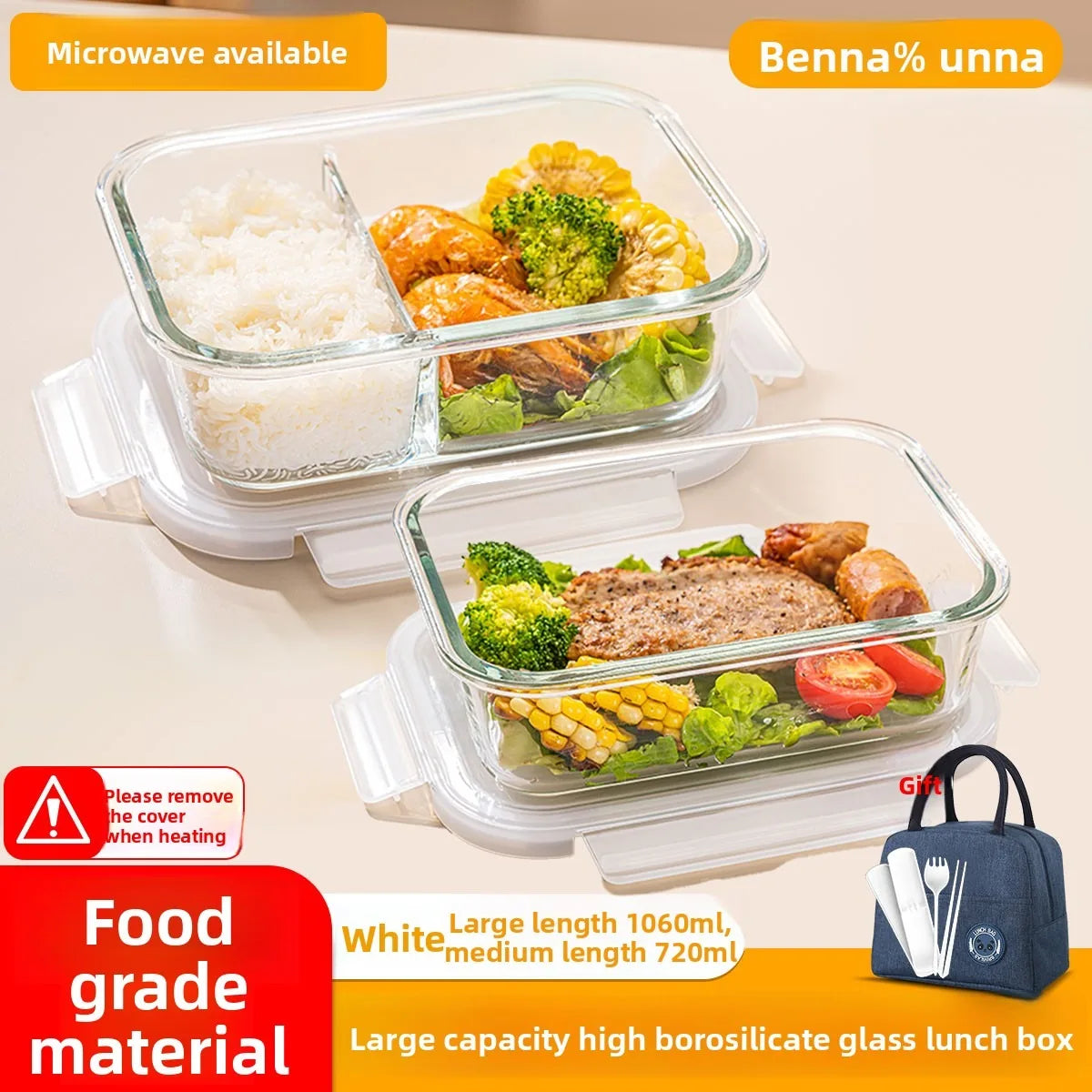 High Borosilicate Glass Lunch Box with Vent Lid,Microwave Safe Leak-Proof Food Storage Container,Multi-Size Options,Easy Clean.