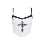 2025 New Women Summer sexy Y2K hot girl slim fit tank top, European and American street style printed lace top for women