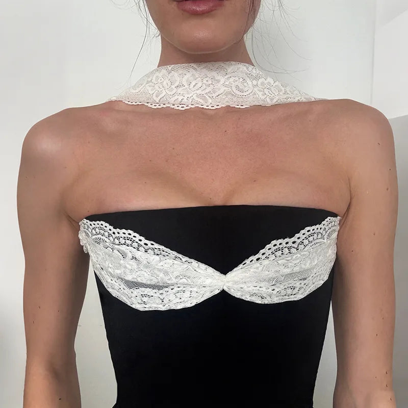 Strapless Backless Sexy Y2K Lace Crop Top Corset Women Summer Party Club Halter Sleeveless Skinny Tank Tops Beach Vacation Gift