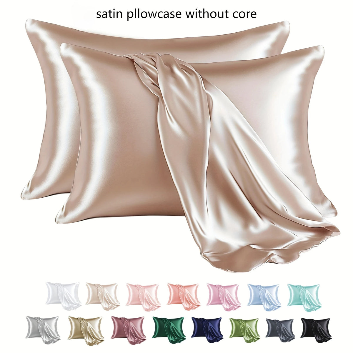 1 Pair Satin Pillowcase - Anti-Allergy Breathable Bedding Polyester Satin with Envelope Closure Machine Washable & Skin-Friendly