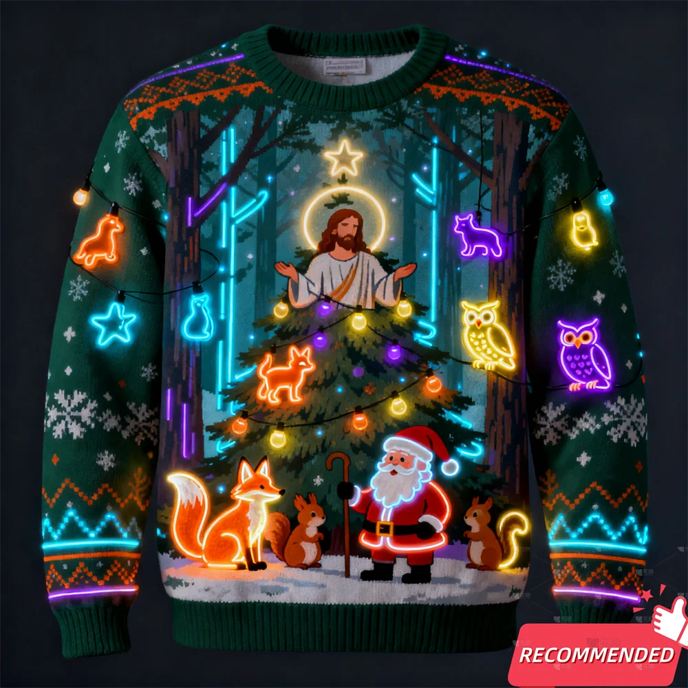 Fake Neon Light 3D Printed Ugly Xmas Sweater For Women Men Clothes Merry Christmas Snowman Funny Santa Jesus Pullovers Tracksuit