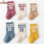 Fashion Stripped Baby Socks Korean Soft Cotton Breathable Elastic Middle Tube Socks Toddler Infant Kids Casual Short Socks