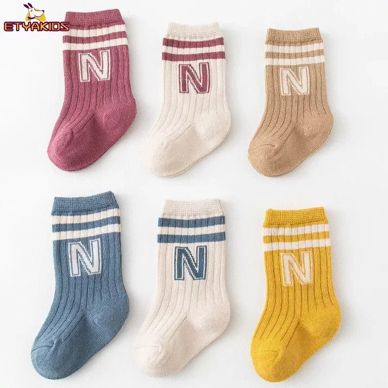 Fashion Stripped Baby Socks Korean Soft Cotton Breathable Elastic Middle Tube Socks Toddler Infant Kids Casual Short Socks