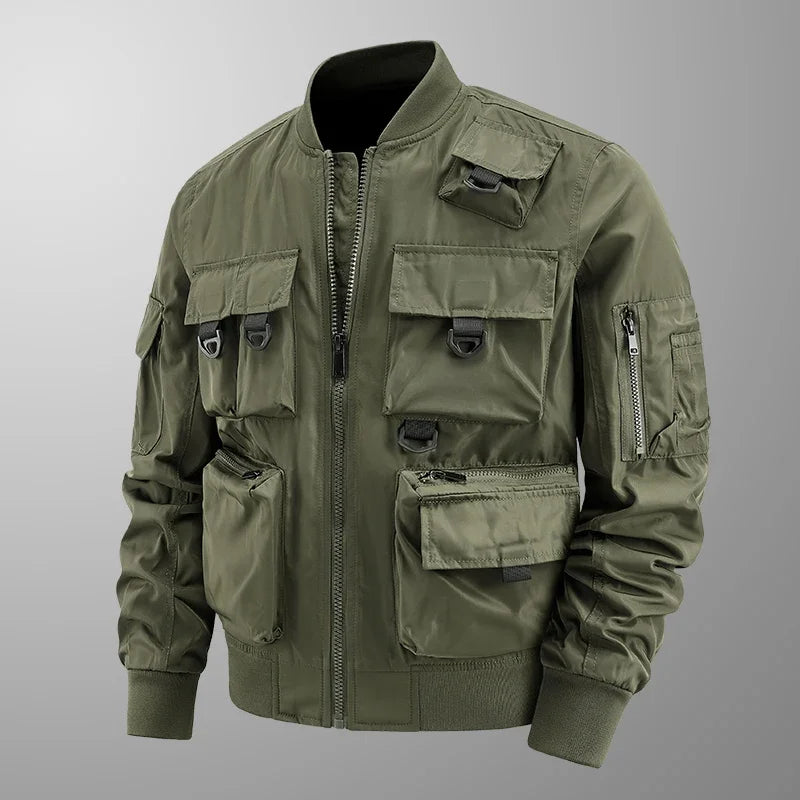 Men's Retro Jacket Spring/Autumn New Solid Color Multi Pocket Outdoor Adventure Work Coat Men's Baseball Collar Motorcycle Suit
