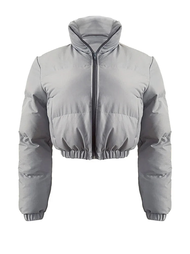 Cotton Padded Coat Women Patchwork Puffer Parka Outwear Solid Color Winter Warm Zipper Crop Top Jacket Chaqueta Mujer