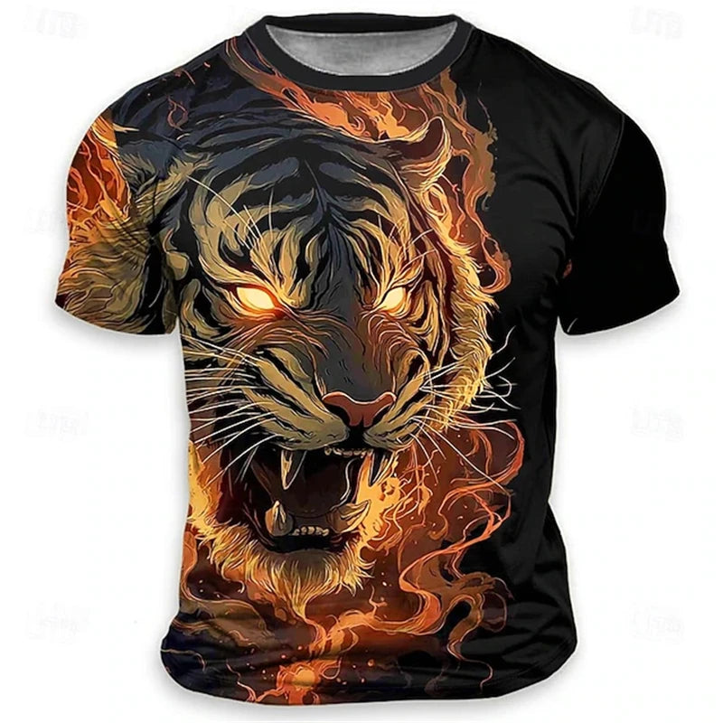 Funny 3D Tiger Print Men's T Shirt Hip Hop Trend Harajuku Streetwear Casual O-neck Loose Tops Summer Fashion Animal Pattern Tees