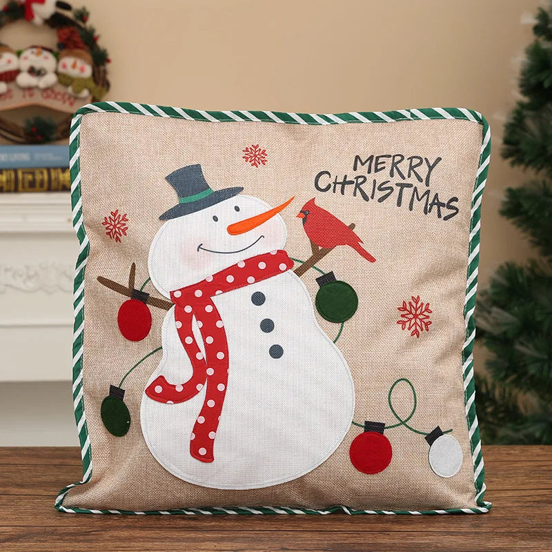 Christmas 3D Cushion Cover Snowman Santa Elk Pattern Pillowcase Sofa Cushion Covers for Home 2026 New Year Christmas Decorations