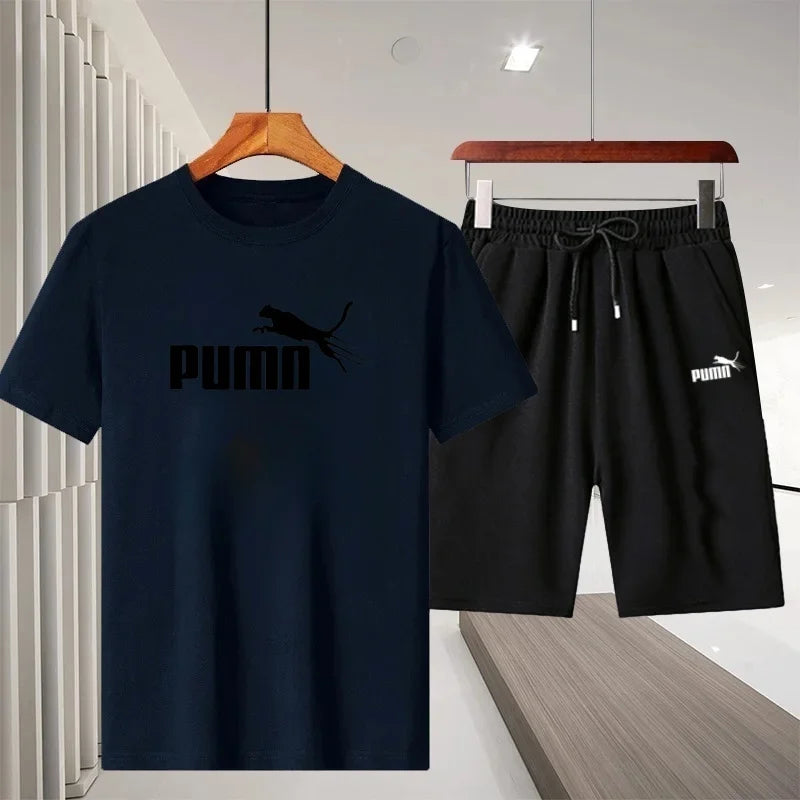 2026 Summer New Men's Casual Sports Outdoor Running Fitness Short-Sleeve Breathable Quick-Dry T-Shirt + Shorts Two-Piece Set