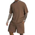 Men's Two Pcs Suits Outdoor Sports Running T-shirt Shorts Sets Solid Stripe Short-sleeve Men Spring Summer Casual Gym Sportswear