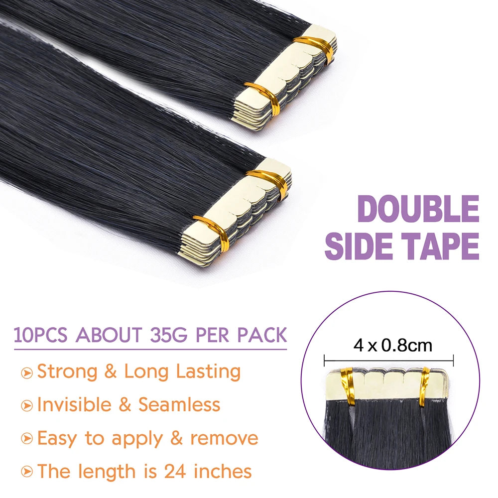 Synthetic Straight Tape In Hair Extensions 10pcs Natural Hair Extension 24inch For Women Invisible Double Sided Free Style