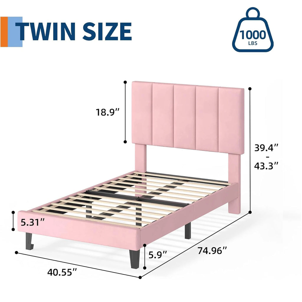 Twin Full Queen Upholstered Platform Bed Frame, Adjustable Tufted Headboard, Wood Slats, 1000lbs Support, No Box Spring Needed