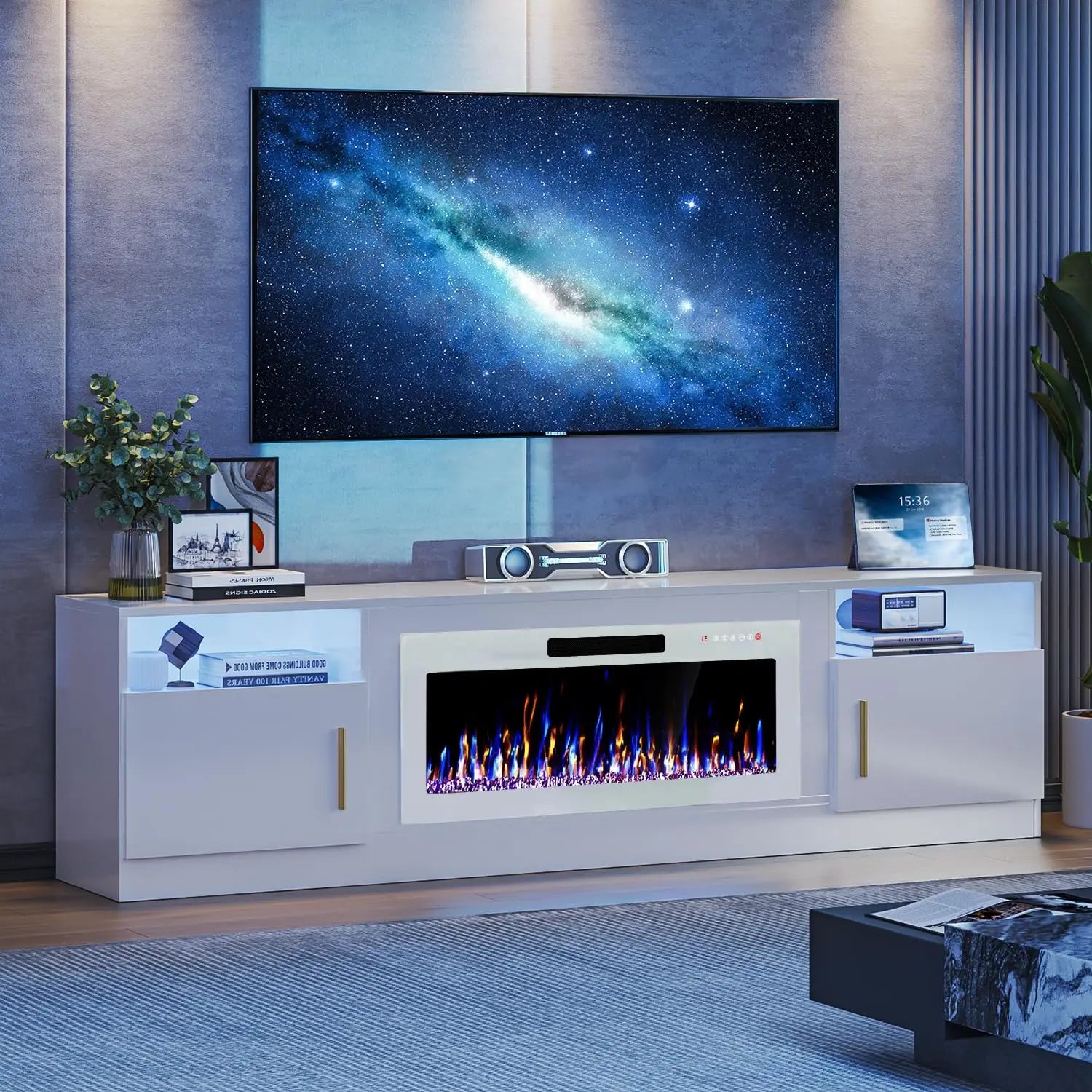 VITESSE Fireplace with TV Stand 36" inch Electric Fireplace Up to 80" TVs, LED Light Entertainment Center, 70" Modern Wood High