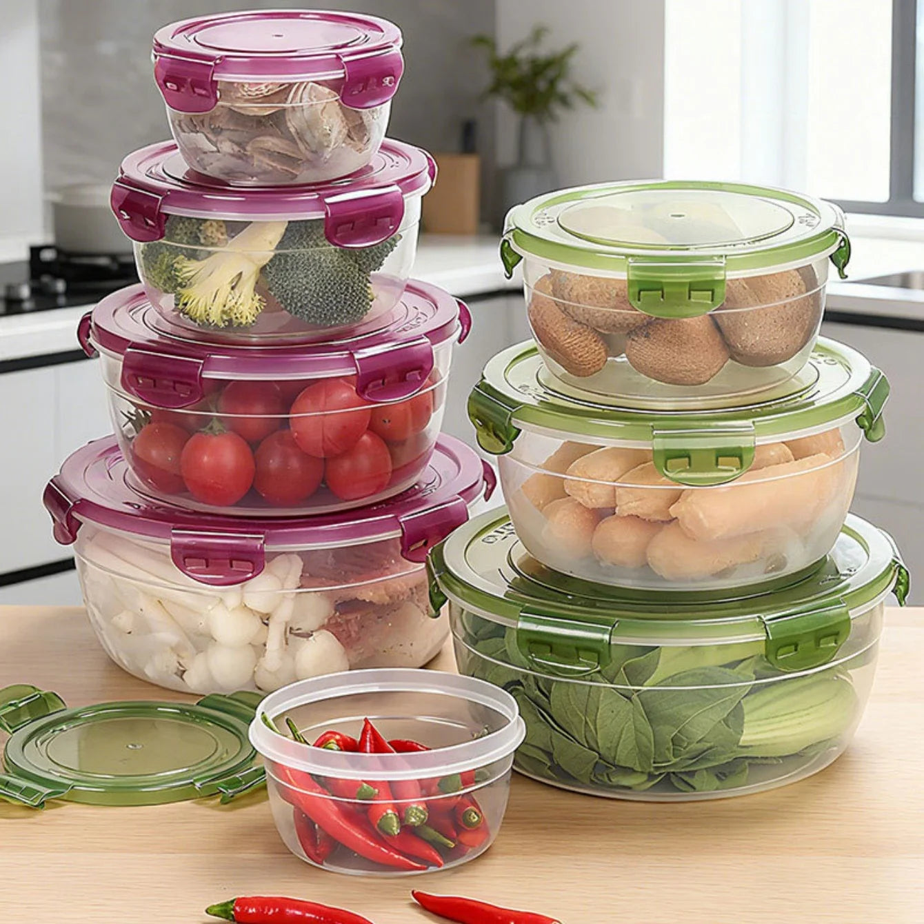 4Pcs Plastic Bowls with Lid Leakproof Food Storage Container Meal Prep Containers Bento Box, Microwave-Safe Round Lunch Boxes