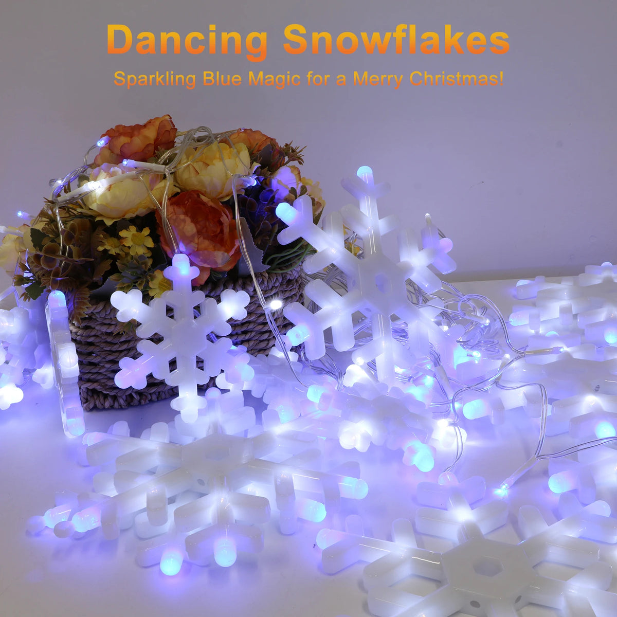 Snowflake Christmas String Lights 13Ft 192 LED, 8 Modes Window Lights with Timer & Memory, 3-Set Connectable Waterproof for Bedroom Wall Wedding Party Decor, Warm White