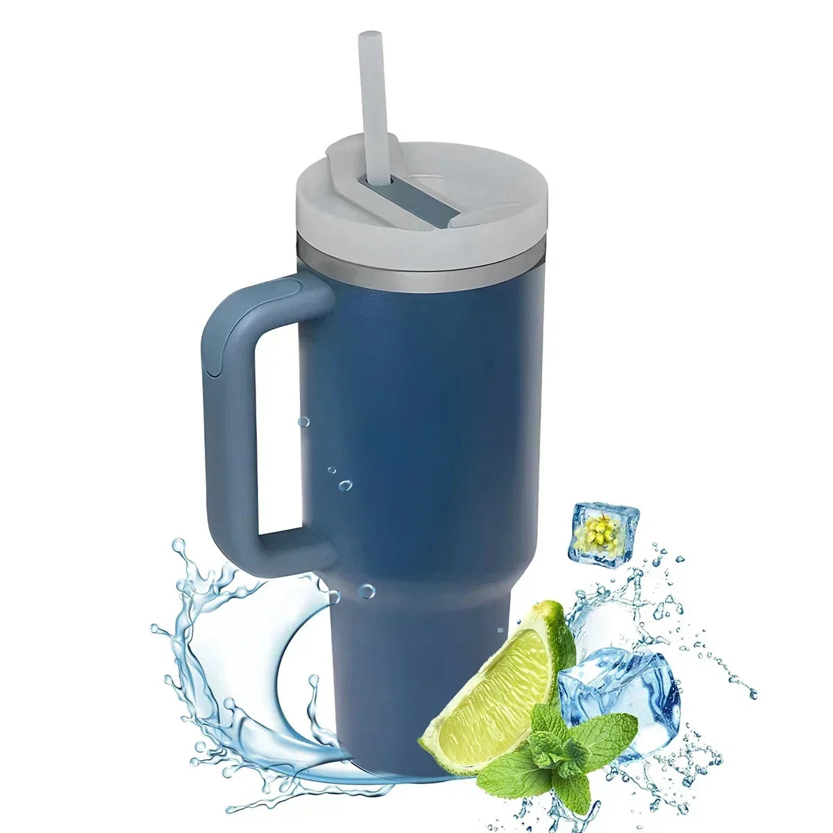 40oz Insulated Tumbler With Handle Straw 2.0 Vacuum Stainless Steel Thermal Mug For Coffee Tea Hot Cold Car Travel Cup Leakproof