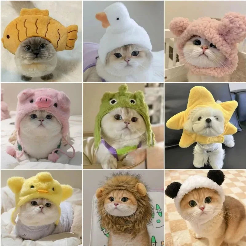 Cute animals Hooded Pet Cat Dog Accessories Cosplay Cat Hat Winter Lovely New Year Puppy Headgear Soft Velvet Pets Supplies
