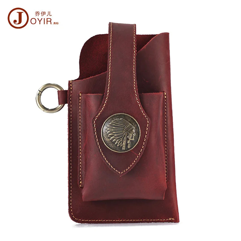 Men's Genuine Leather Retro Mobile Phone Bag Fanny Pack Sports Tactical Belt Pouch Waist Pack Hip Sack