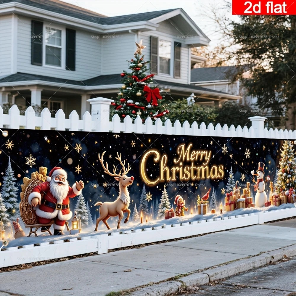 Merry Christmas Santa Claus Snowman Banner Xmas Party Decorations Yard Garden Decor Backdrops Photo Booth Props Party Supplies