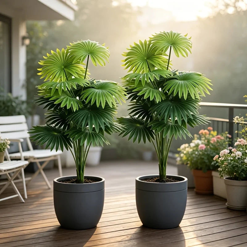2 Large Artificial Tropical Banana Fan sunflower Trees - Lifelike Bright Green Leaves, Maintenance Free Indoor and Outdoor Decor