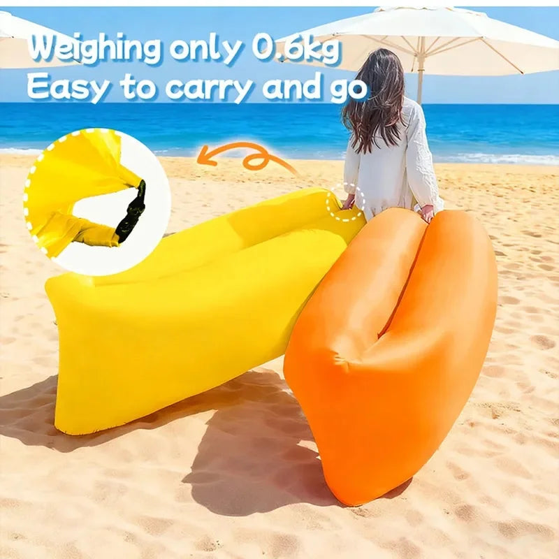 Portable Multicolor Inflatable Lazy Sofa, Fold‑Up Air Sofa Bed for Outdoor Beach Camping Single Size Relax Lounger