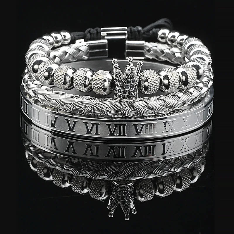 Luxury Set Crown Charms Man Bracelet Roman Stainless Steel Women Bangles Hand Jewelry Valentine's Day Gift