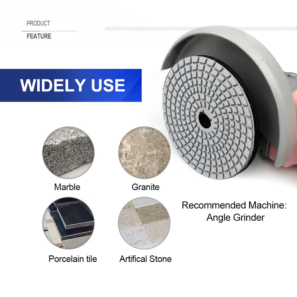 SHDIATOOL 6pcs 100mm Diamond Flexible Wet Polishing Pads Set For Stone Ceramic Tile White Bond Sanding Discs Grit50-buff Grinder