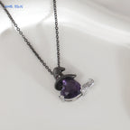 MHS.SUN Gothic Black Witch Hat Broom Pendant Necklace for Women Vintage Purple Zircon Heart Halloween Jewelry Festival Gifts