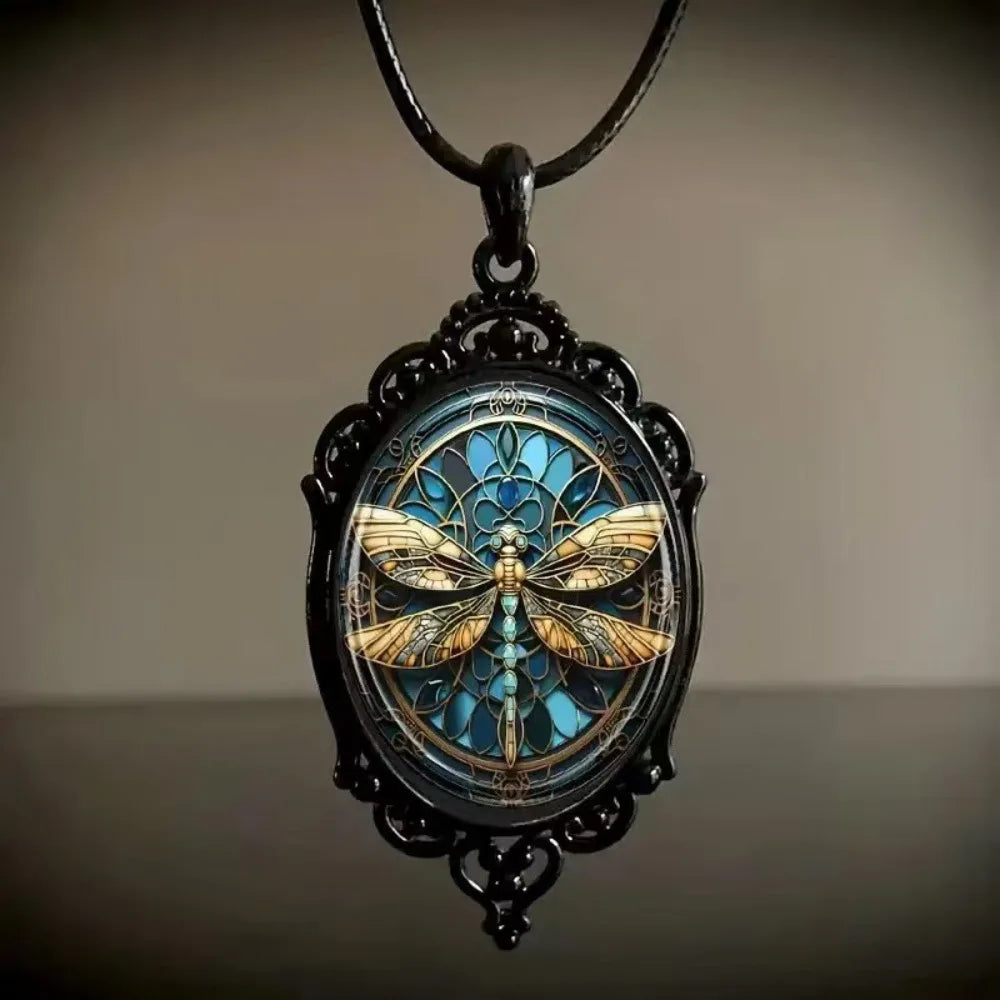 Gothic Glass Pendant Necklace for Women Sun Moon Punk Style Charm Necklace Vintage Cameo Rope Chain Witch Accessories