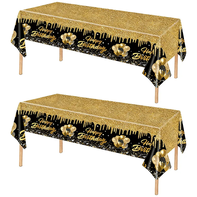 274x137cm Black Gold Disposable Tablecloth for Kids Adults 30 40 50 60 Happy Birthday Party Decoration Home Table Cover Supplies
