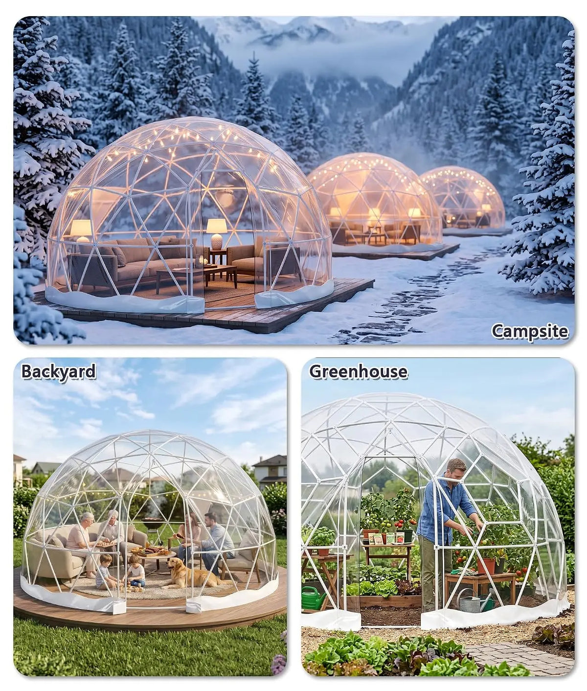 Dome Tent for Garden , Geodesic Dome Greenhouse with TPU Clear Cover, Waterproof Garden Bubble Dome Tent House with, Customized