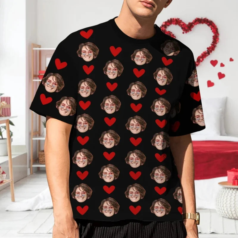 Custom Face T-shirts For Men Full Print Personalized Diy Face Photo Tshirt Custom Picture Short Sleeve Round Neck Tee Shirt