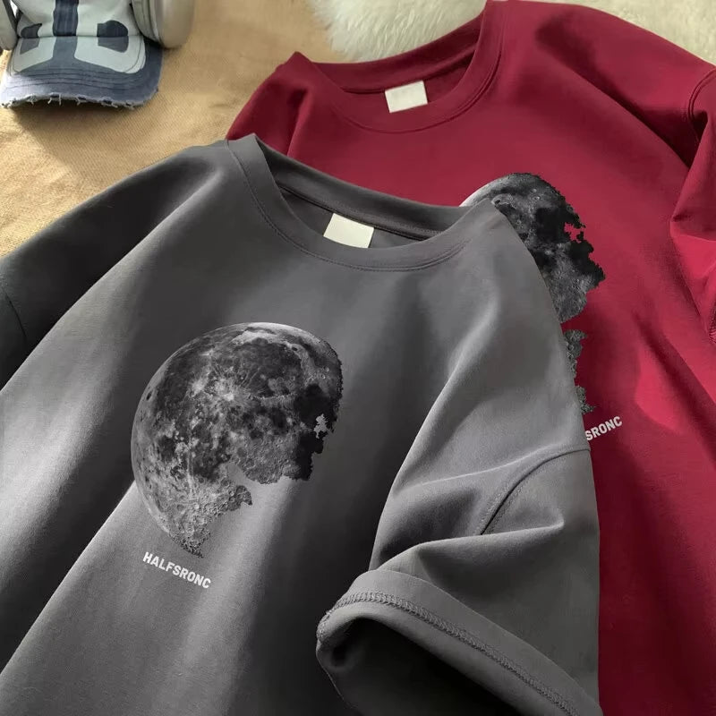 Men's T-shirts  Cotton T Shirt White for Men Casual Summer Wear Planet Print Tee Shirts Men Clothing Big Size